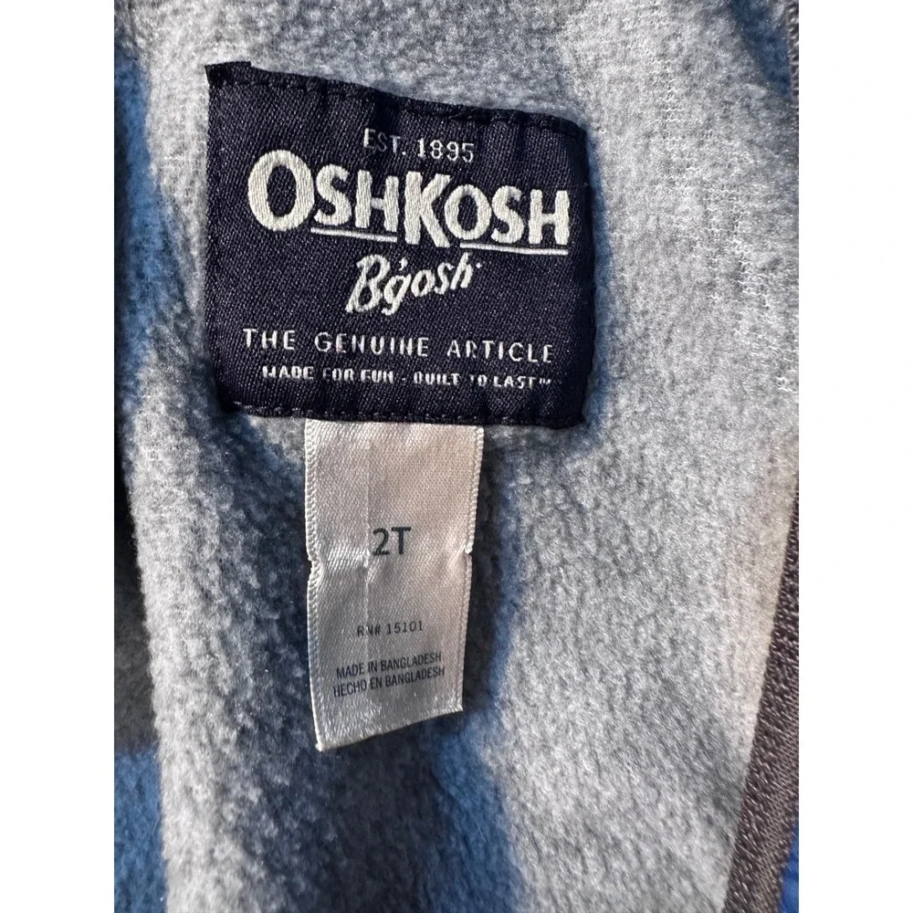 OshKosh B'gosh Toddler Boys Blue Grey Fleece Lined Hooded Windbreaker Jacket 2T